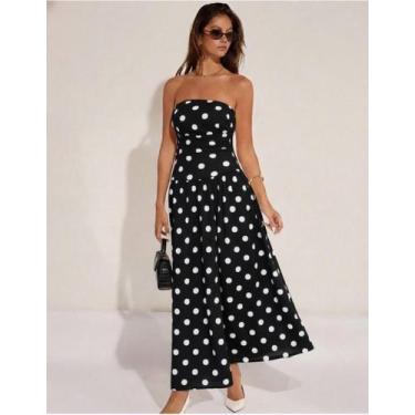 Imagem de Vestido Feminino Longo Crepinho Estampado Bolinha Poa Soltinho Sem Alç