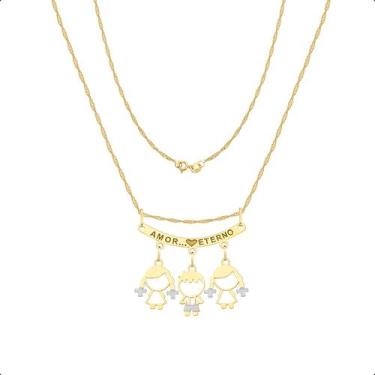 Imagem de Cordão 50cm Com Canga e Pingentes Filhos Meninas e Menino Ouro 18k (2 