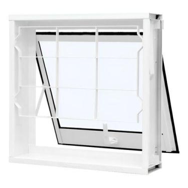 Imagem de Janela Maxim Ar Grade Quadriculada 80x60cm Branco Aço Max Ar Branco - 