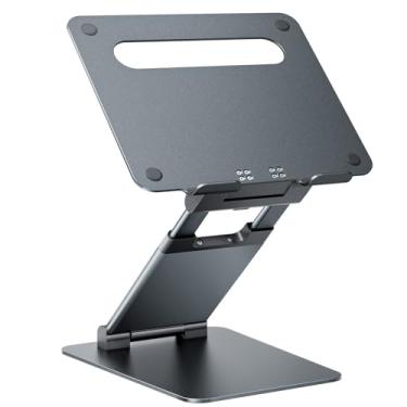 Imagem de Suporte para notebook Nulaxy com altura ajustável para mesa, suporte duplo de alumínio dobrável, conversor suporte ergonômico p/sentado notebook, compatível todos notebooks e tablets de 10" a 17