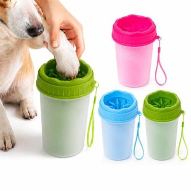 Imagem de Copo Limpa Patas Cachorro 600ml Lava Patinhas Pet com Cerdas Macias de