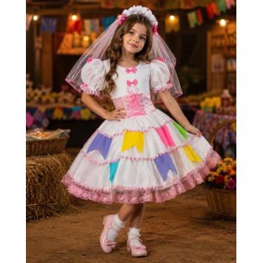 Imagem de Vestido de Festa Junina Noivinha Infantil Luxo Completo +Véu - Fantasi