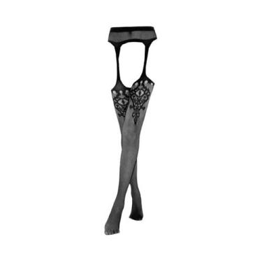 Imagem de Meia-calça De Rede Preta De Cintura Alta Sem Entrepernas, Sexy, Vazada