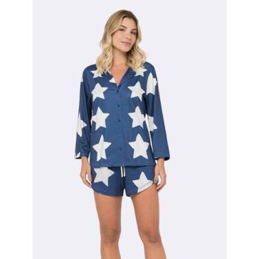 Imagem de Pijama Feminino Manga 3/4 Americano com Short Starlit - Veggi, Azul, G