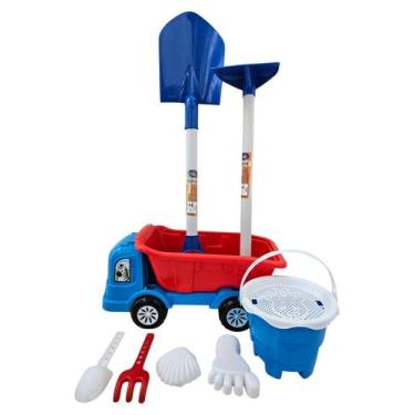 Imagem de Kit Praia Infantil Caçamba Enxada Pá E Balde Brinquedo Verão - Rei do 