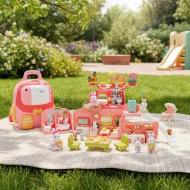 Imagem de Casinha Feliz Mochila Família Coelhos com 74 Acessórios Playset Infant