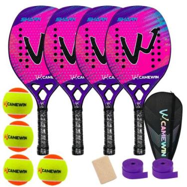 Imagem de Kit 4 Raquetes Beach Tennis Camewin Carbono 3K + 4 Bolinhas, Shark pin