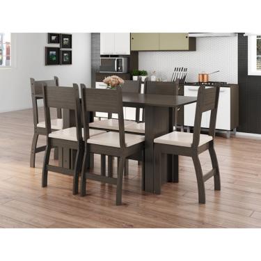 Imagem de Conjunto de Mesa de Jantar Retangular com 6 Cadeiras Milano Amêndoa e Savana