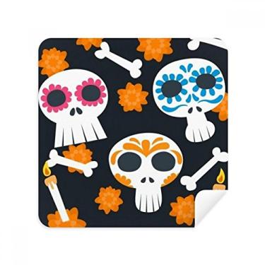 Imagem de Bones Caveira Flor México Cultura Ilustração Óculos Pano Limpador de Tela Tecido de Camurça Pacote com 2