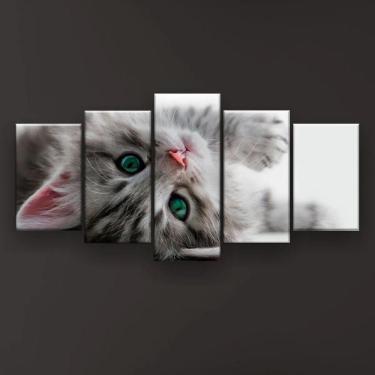 Imagem de Quadro Decorativo Gato Deitado Olho Azul 129x61 Sala Quarto