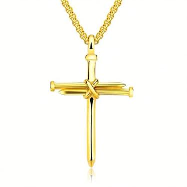Imagem de J56JIW2jjsim Colar masculino pingente de unha cruzada hip hop ornamento de personalidade aço de titânio pingente estilo retrô jóias moda selvagem colar pingente corrente clavícula pingente