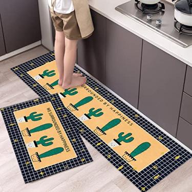 Imagem de Conjunto de tapetes e tapetes de cozinha tapete de banho de microfibra macia absorvente treliça marroquina tapete de cozinha antiderrapante conjunto de corredor 2 peças 16x47 polegadas