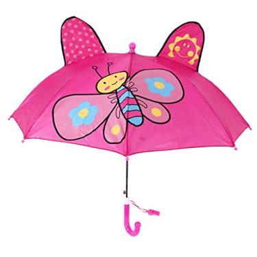 Imagem de plplaaobo Guarda-chuva infantil fofo, lindo desenho animal, à prova de chuva, guarda-chuva leve para meninas com orelhas divertidas para chover em dias claros (vermelho)