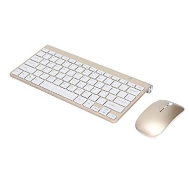 Imagem de Conjunto de teclado e mouse sem fio 2,4 G, teclado sem fio para escritório doméstico teclado sem fio USB ultrafino portátil ergonômico à prova de desgaste para computador notebook (ouro)