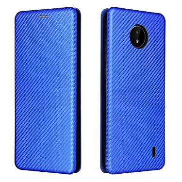 Imagem de ZORSOME Capa flip para Nokia C20, capa híbrida de fibra de carbono PU + TPU à prova de choque capa carteira com alça, suporte, capa carteira com suporte para Nokia C20, azul