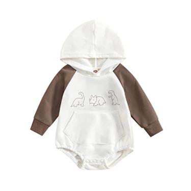 Imagem de Macacão pulôver com capuz para meninos e meninas, manga comprida, estampa de desenho animado com bolso recém-nascido para bebê (branco, 12 a 18 meses)
