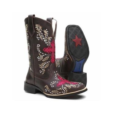 Imagem de Bota Texana Cano Alto Feminina Cruz Rosa - Turuna Boots