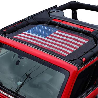 Imagem de A capa superior de proteção solar de malha de poliéster durável oferece UV para Jeep JK ou JKU 2007-2017 de 2 portas (bandeira dos EUA)