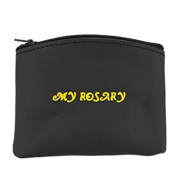 Imagem de Bolsa de rosário de couro genuíno preto | Dourado "My Rosary" | Fecho de zíper | Cabe no bolso ou bolsa | Ótimo presente católico para primeira comunhão ou confirmação, Preto/branco, Small