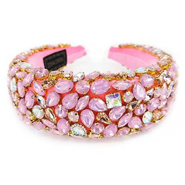 Imagem de QTMY Bandanas de strass de cristal para mulheres, acessórios de argola de cabelo joias faixa de cabeça, 471Pink