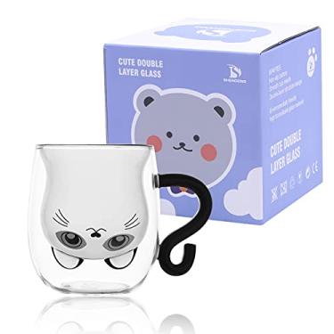 Imagem de SHENDONG Canecas fofas de gato com alça xícaras fofas de chá de gato xícara de café xícara de café de vidro com isolamento de parede dupla, copo de leite de 240 ml, presente para aniversário pessoal, dia dos namorados e escritório (canecas fofas gato preto)