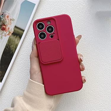 Imagem de Capa de TPU macia de proteção de câmera deslizante para iPhone 14 13 12 11 Pro XS Max X XR 7 8 Plus SE Capa de silicone de cor sólida, vermelho ameixa, para iPhone 12