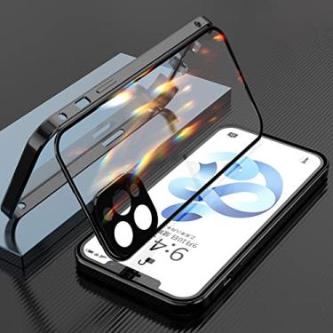 Imagem de Capa de telefone de metal magnético de vidro duplo lado para iPhone 14 13 Pro Max 11 12 XS XR 7 8 Plus Capa de ímã de proteção de lente de câmera, preta, para iPhone XR
