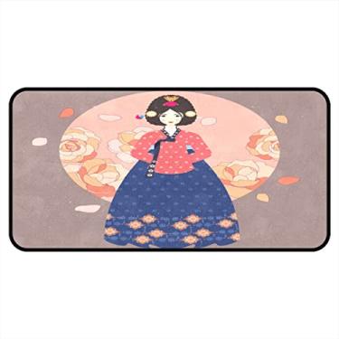 Imagem de Tapetes de cozinha senhora em Hanbok tradicional coreano feminino área de cozinha tapetes e tapetes antiderrapante tapete de cozinha tapetes laváveis para chão de cozinha casa escritório pia lavanderia interior exterior 101,6 x 50,8 cm