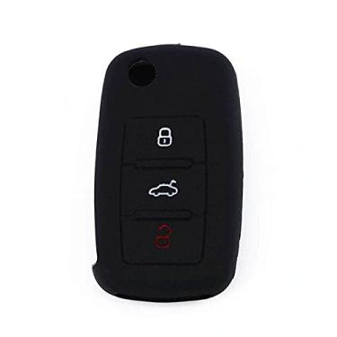 Imagem de YJADHU Capa de silicone para chave de carro capa protetora para chave com controle remoto 3 botões, apto para VW POLO Golf Jetta Tiguan Passat Bora Skoda Fabia, preta
