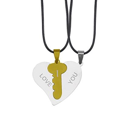 Imagem de CNBPIC Colar Costura Casal 3.5 * 3Cm Pingente de Aço Inoxidável 50Cm Corrente Joias Presente