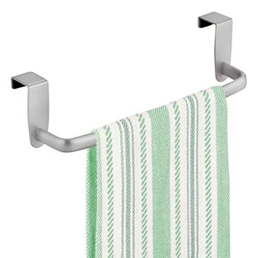 Imagem de (Silver) - mDesign Modern Kitchen Over Cabinet Strong Steel Towel Bar Rack - Hang on Inside or Outside of Doors - Storage and Organisation for Hand, Dish, Tea Towels - 25cm Wide - Silver