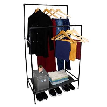 Imagem de Arara Metal Cabideiros Duplos Com Prateleira + 3 Cabides