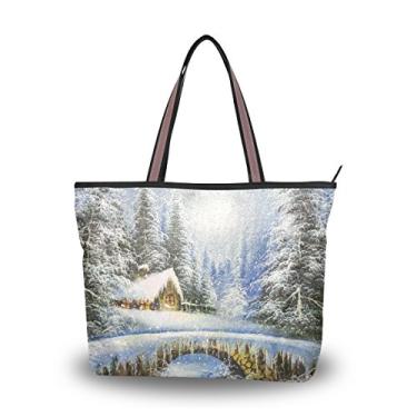 Imagem de Bolsa de ombro My Daily Women com pintura de paisagem de inverno, bolsa de mão de Natal grande, Multi, Medium