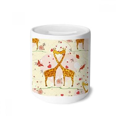 Imagem de DIYthinker Girafas amarelas beijando Dia dos Namorados Caixa de dinheiro Caixa de cerâmica Porta-moedas Presente de cofrinho