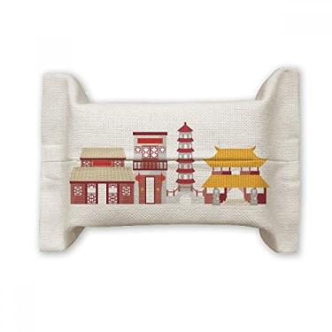 Imagem de China Architecture Gate Suporte de capa de papel de tecido facial padrão chinês, saco de linho de algodão