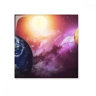 Imagem de Decalque brilhante de azulejo de cerâmica azul colorido Planeta Terra, pedra adornada de tijolos esmaltados