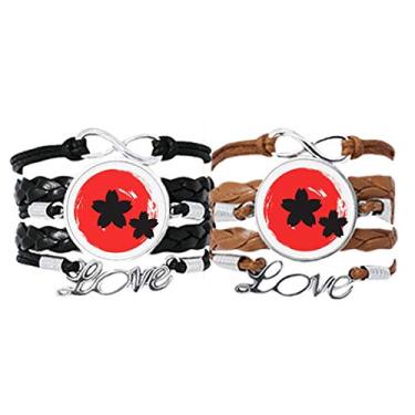 Imagem de DIYthinker Pulseira japonesa com pintura abstrata de pincel, pulseira de couro com corda de mão, conjunto duplo para presente