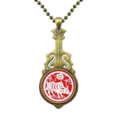 Imagem de DIYthinker Colar de arte do zodíaco chinês, corte de papel, joia antiga de violão, pingente de música