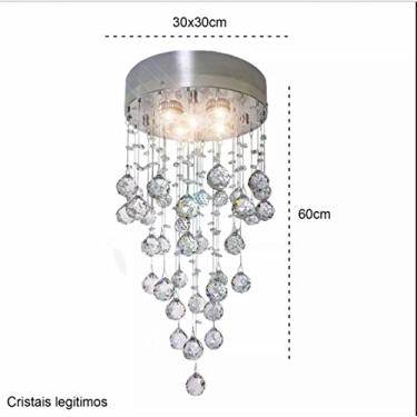 Imagem de Lustre Cristal base redonda bolas e pedras cristais legitimas modelo cacho