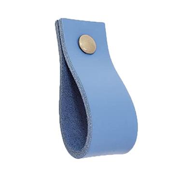 Imagem de Puxador Doko Parafuso - Couro Legítimo Azul - Parafuso Ouro Velho