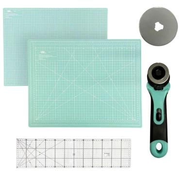 Imagem de Kit Base de Corte Placa Apoio Grande para Mesa Bancada A1 60x90cm Cortador de Tecidos 45mm Régua de Acrílico 15x60cm