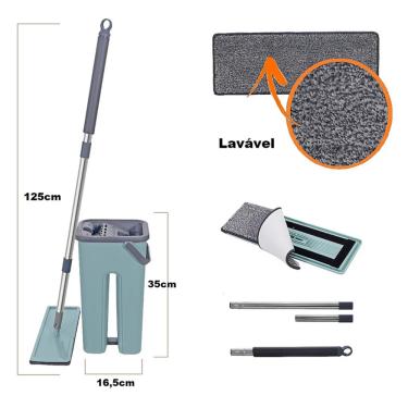 Imagem de Rodo Mop Flat E Balde Para Limpeza De Piso + 1 Refil