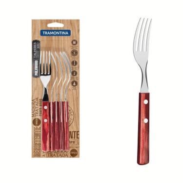 Imagem de Conjunto De Garfos De Mesa 6 Peças Em Aço Inox E Cabos Em Madeira Polywood Vermelho
