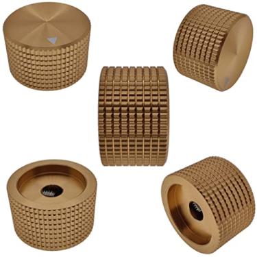 Imagem de Szliyands Pacote com 5 botões de potenciômetro de controle eletrônico rotativo de alumínio, para eixo de 0,23" de diâmetro, 0,98" de diâmetro, 0,61" A, botão de guitarra, botão de áudio, botão de controle de volume (ouro)