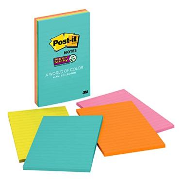 Imagem de Post-it Notas forradas super adesivas, 4 blocos de notas adesivos, 10 x 15 cm, material escolar, produtos de escritório, notas adesivas para superfícies verticais, monitores, paredes e janelas,