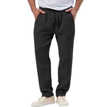 Imagem de Dressnu Calça reta masculina tamanho grande calça casual cor sólida solta, Preto, G