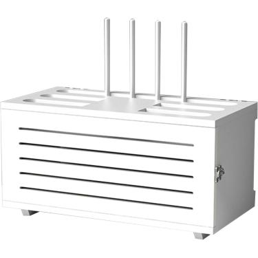 Imagem de Caixa organizadora de armazenamento de roteador, rack de decodificador de madeira maciça, caixa de acabamento de cabo de alimentação, armazenamento de soquete, para armazenar tiras de energi