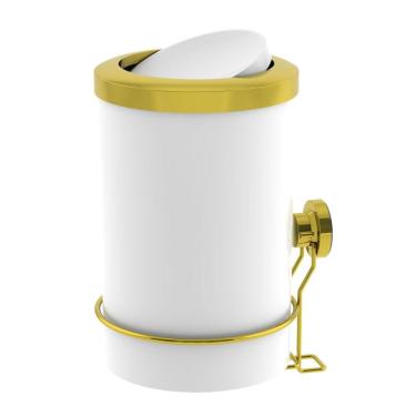 Imagem de Lixeira 8 Litros Tampa Basculante Com Suporte De Ventosa Para Cozinha Branco Dourado - 4036BCD Future