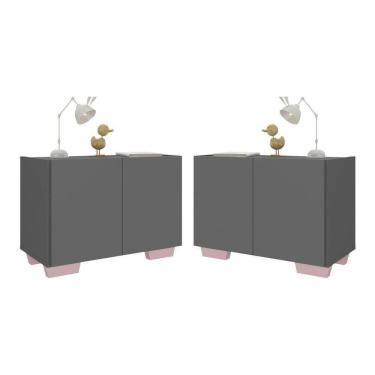 Imagem de Kit 2 Mesas De Cabeceira 2 Portas E Pés Mp4139 Grafite rosa Grafite rosa