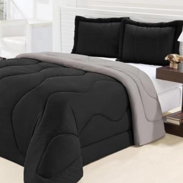Imagem de Kit Edredom Casal Queen Malha Gel Dupla Face 3 Peças (Preto com Cinza)